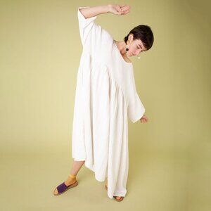 L.F. MARKEY MEGA DRESS in IVORY SLUB LINEN NWT